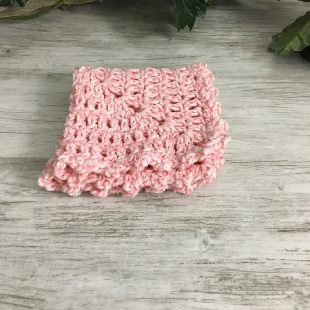 Pink Wash Cloth Cotton Handmade Dish Rag Crochet Shabby Chic Kitchen Bath